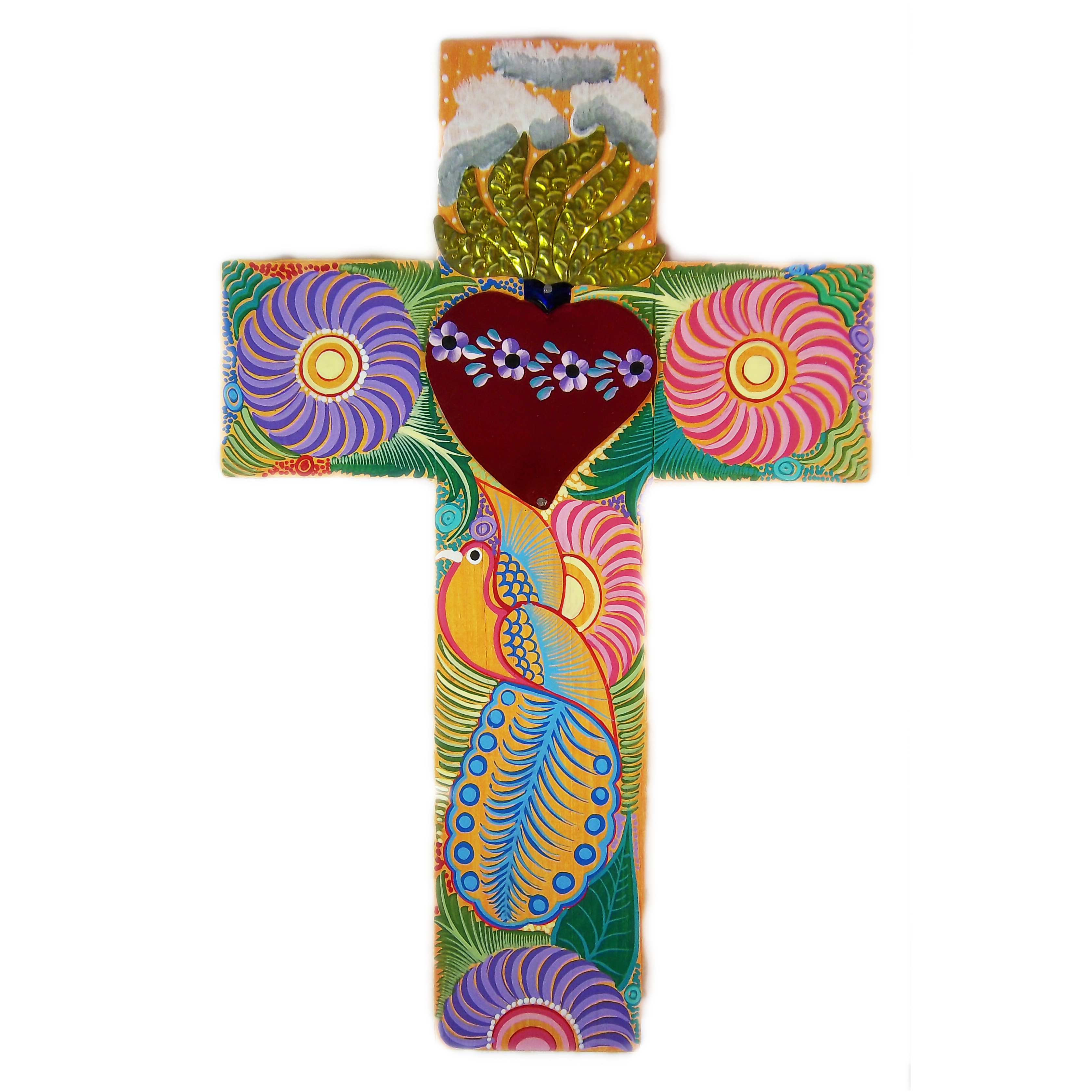 NA144 Large Hand Painted Wood Cross 5 — FANDANGO TRADING MEXICAN